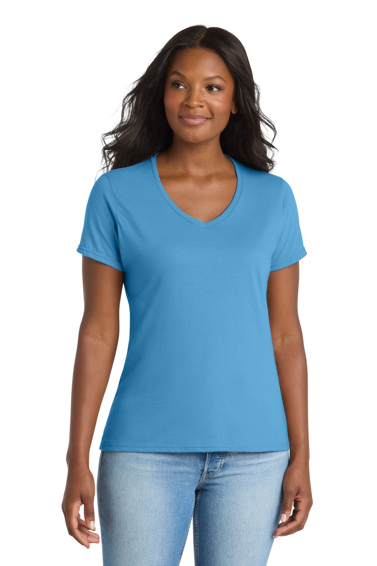 Port & Co® Women's Performance Blend V-Neck Tee. LPC381V - Aquatic Blue - XS