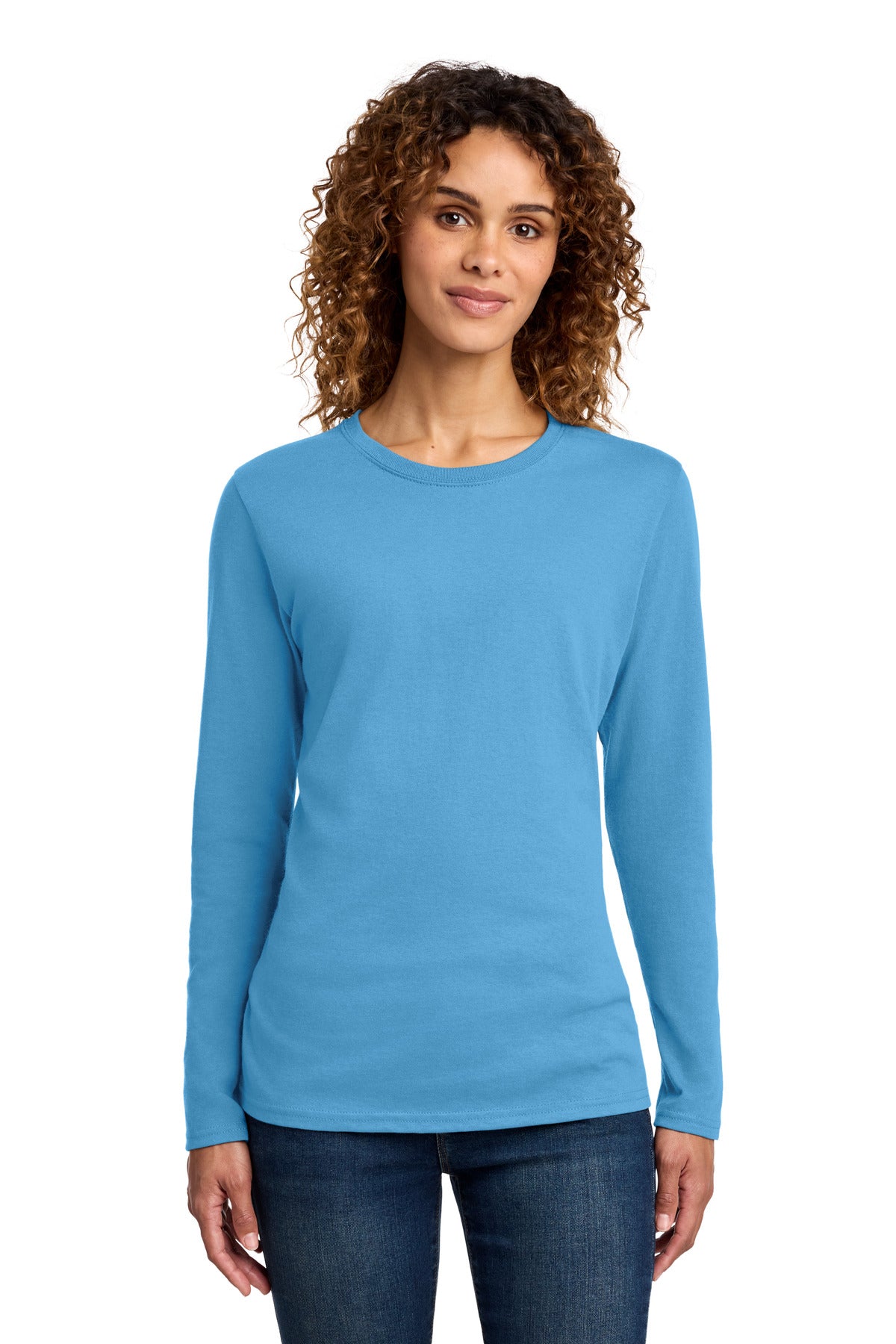 Port & Co® Women's Long Sleeve Core Cotton Tee. LPC54LS - Aquatic Blue - XS