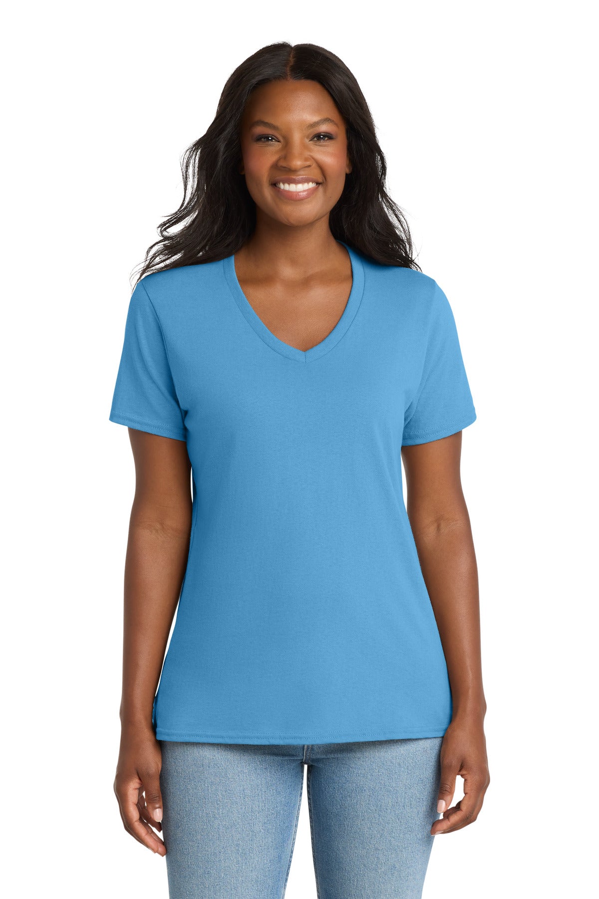 Port & Co® Women's Core Cotton V-Neck Tee. LPC54V - Aquatic Blue - XS