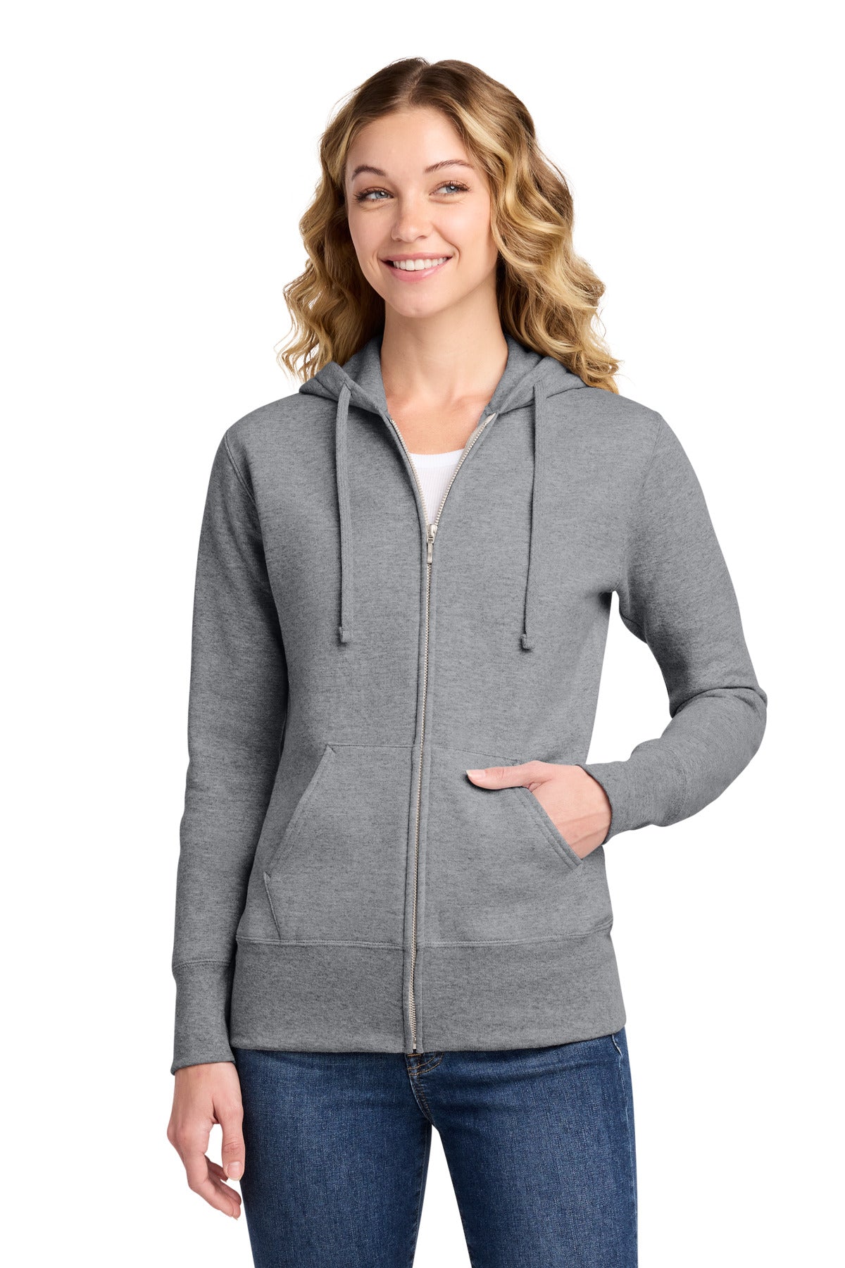 Port & Co® Women's Core Fleece Full-Zip Hooded Sweatshirt. LPC78ZH - Athletic Heather - XS