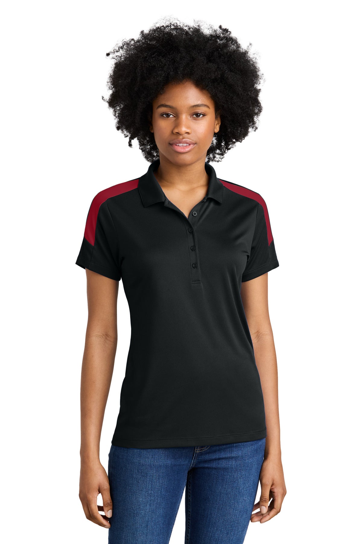 Sport-Tek® Women's Competitor United Polo LST104 - Black/ Deep Red - 3XL