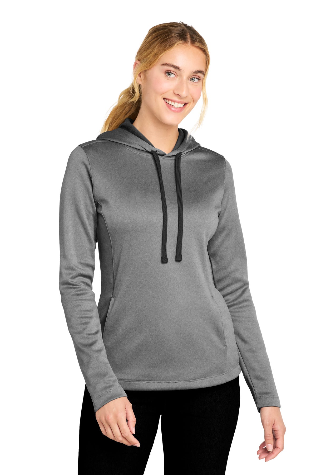 Sport-Tek ® Women's PosiCharge ® Sport-Wick ® Heather Fleece Hooded Pullover. LST264 - Black Heather - XS