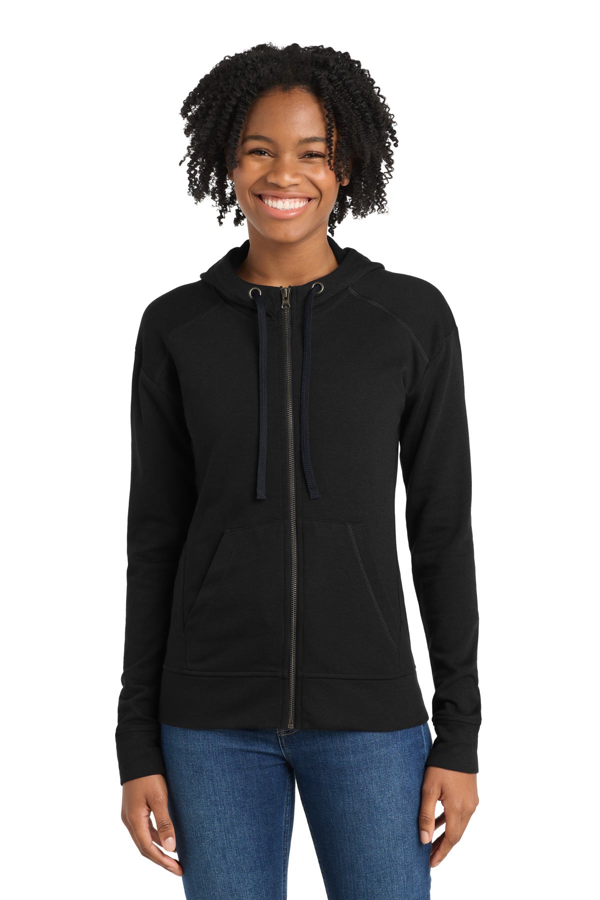 Sport-Tek ® Women's PosiCharge ® Tri-Blend Wicking Fleece Full-Zip Hooded Jacket LST293 - Black Triad Solid - XS