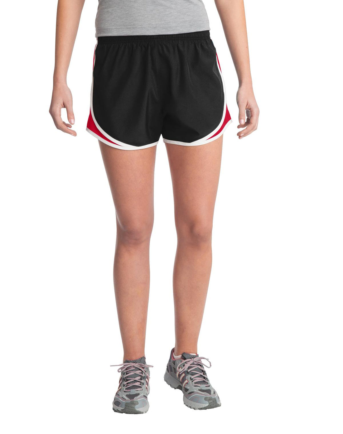 Sport-Tek® Women's Cadence Short. LST304 - Black/ True Red/ White - XS