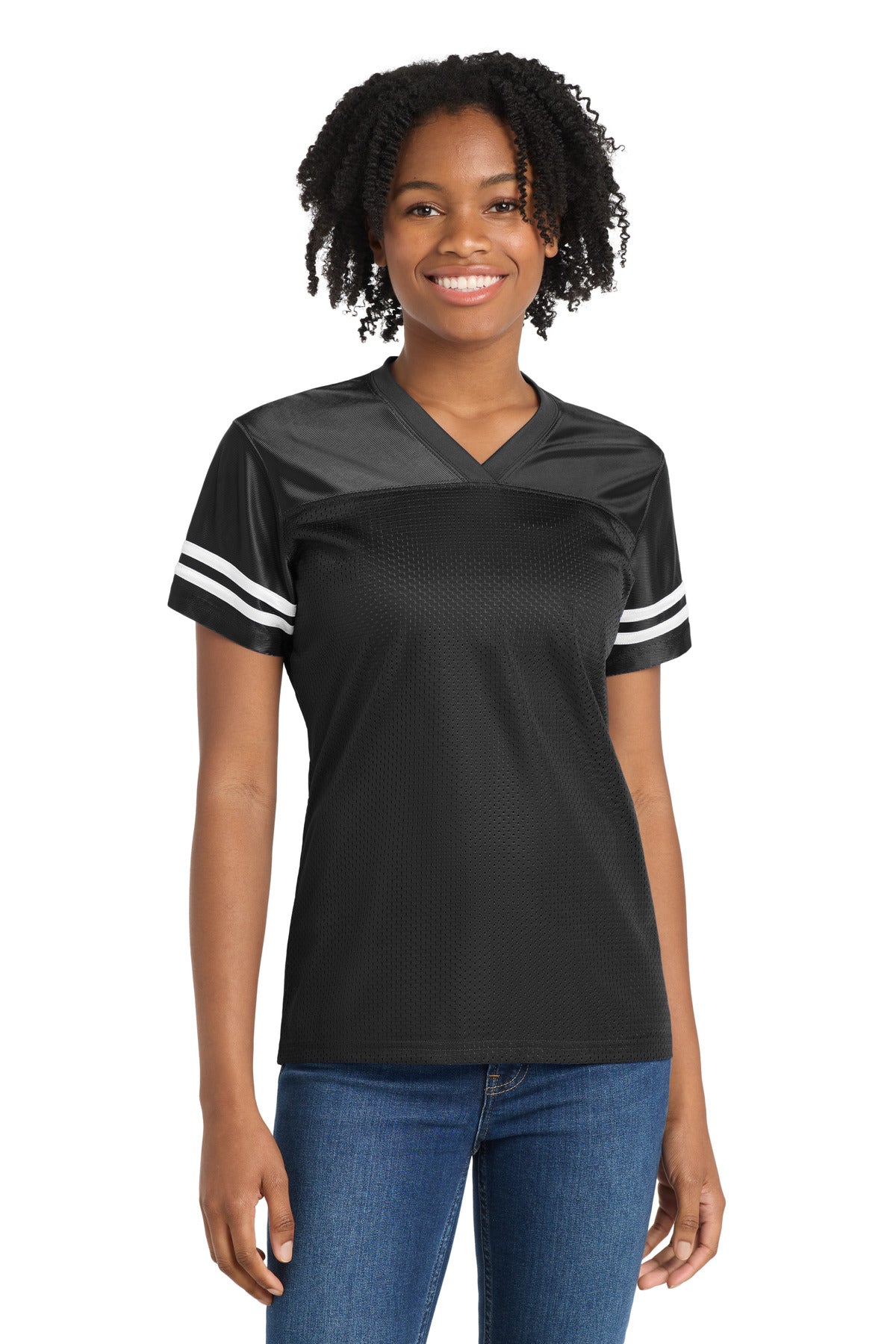 Sport-Tek® Women's PosiCharge® Replica Jersey. LST307 - Black/ White - XS