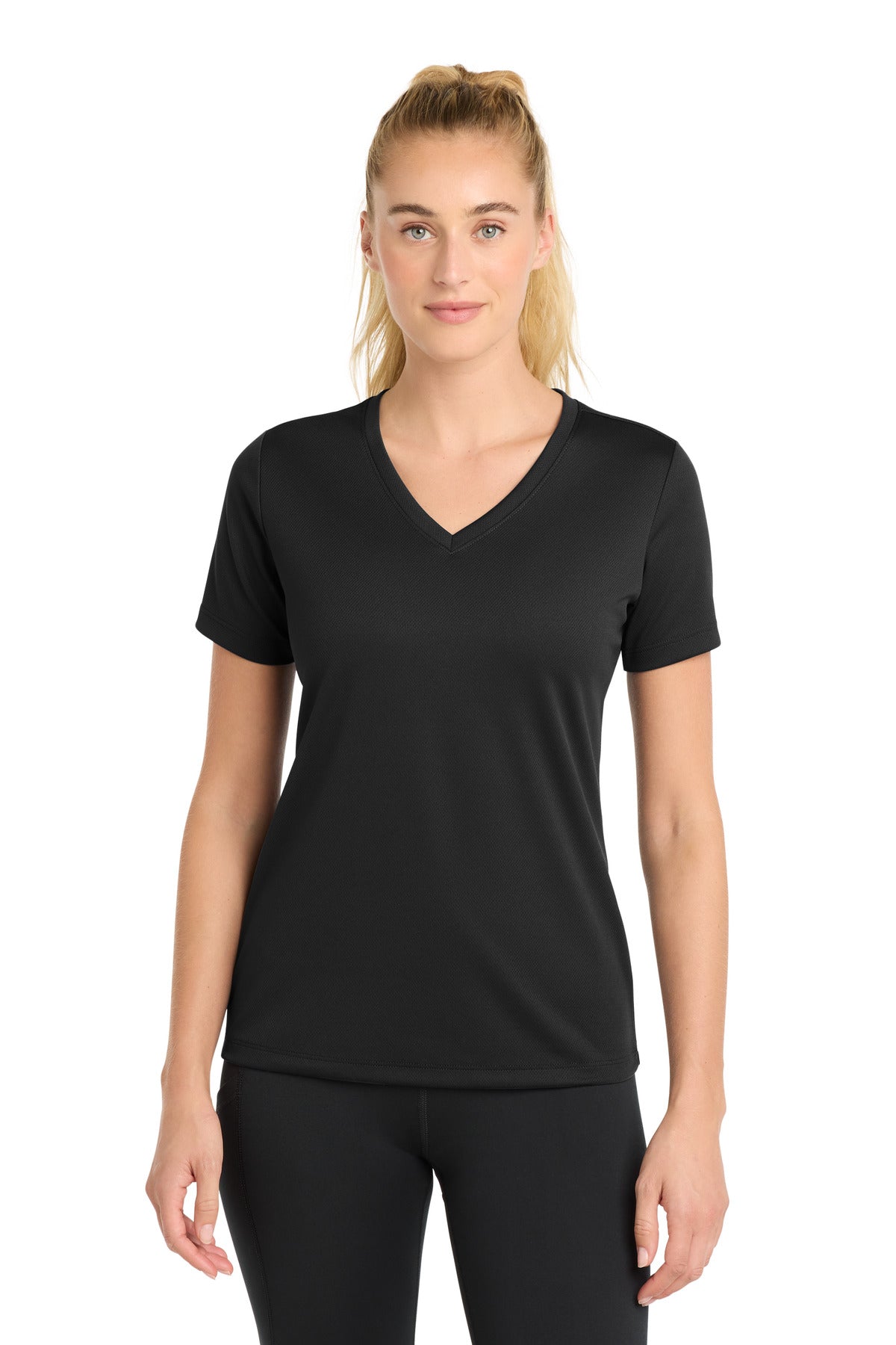 Sport-Tek® Women's PosiCharge® RacerMesh® V-Neck Tee. LST340 - Black - XS