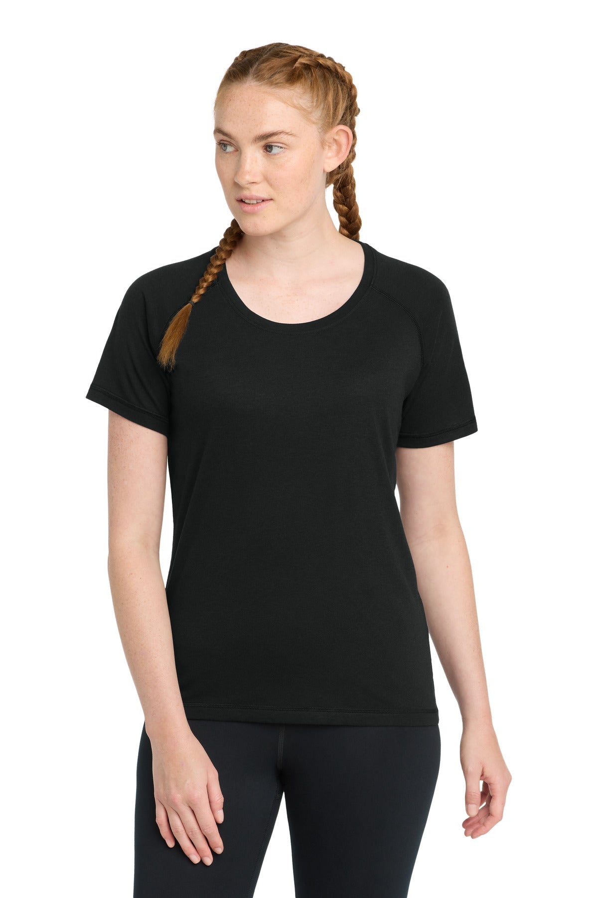 Sport-Tek ® Women's PosiCharge ® Tri-Blend Wicking Scoop Neck Raglan Tee. LST400 - Black Triad Solid - XS
