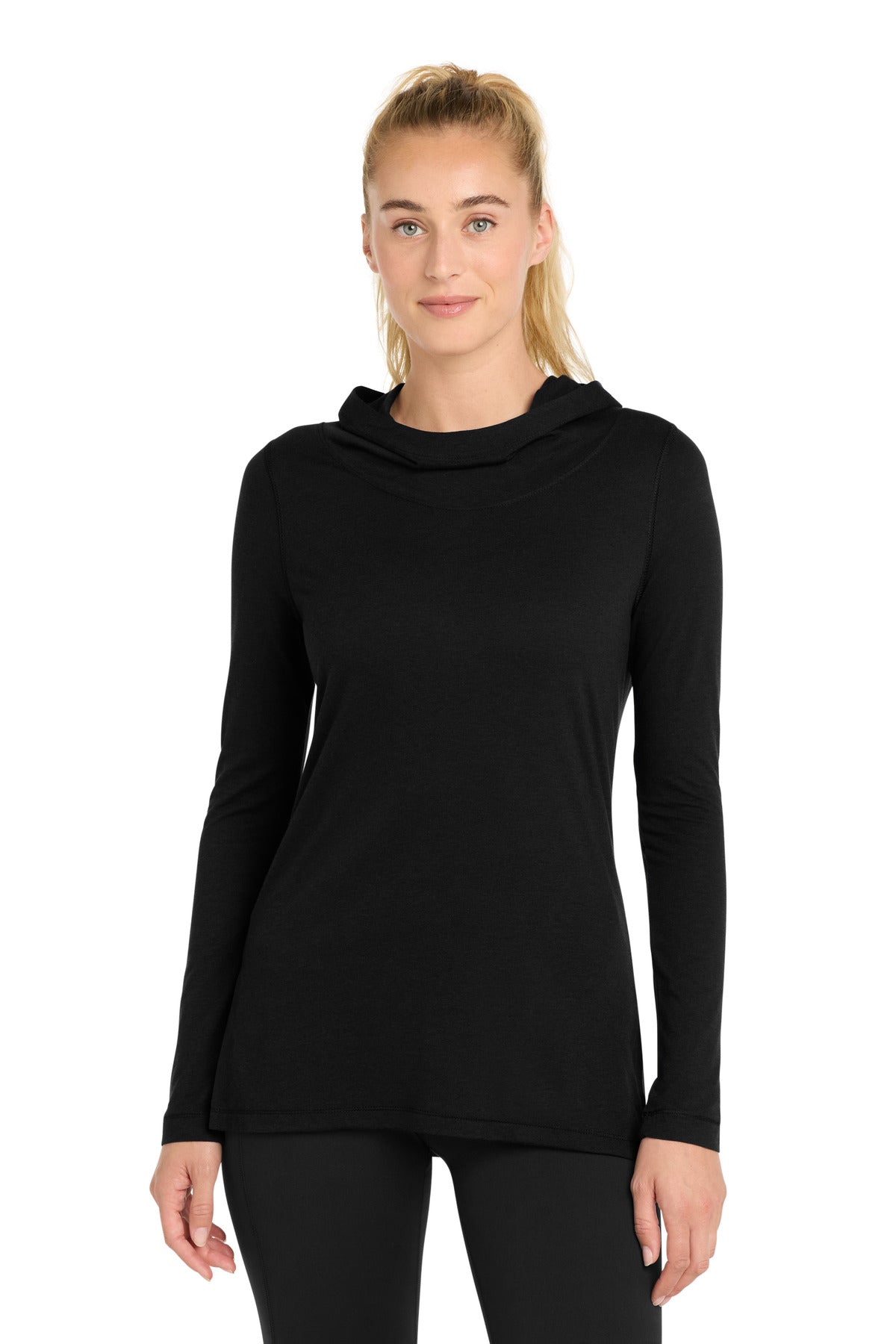 Sport-Tek® Women's PosiCharge ® Tri-Blend Wicking Long Sleeve Hoodie LST406 - Black Triad Solid - XS