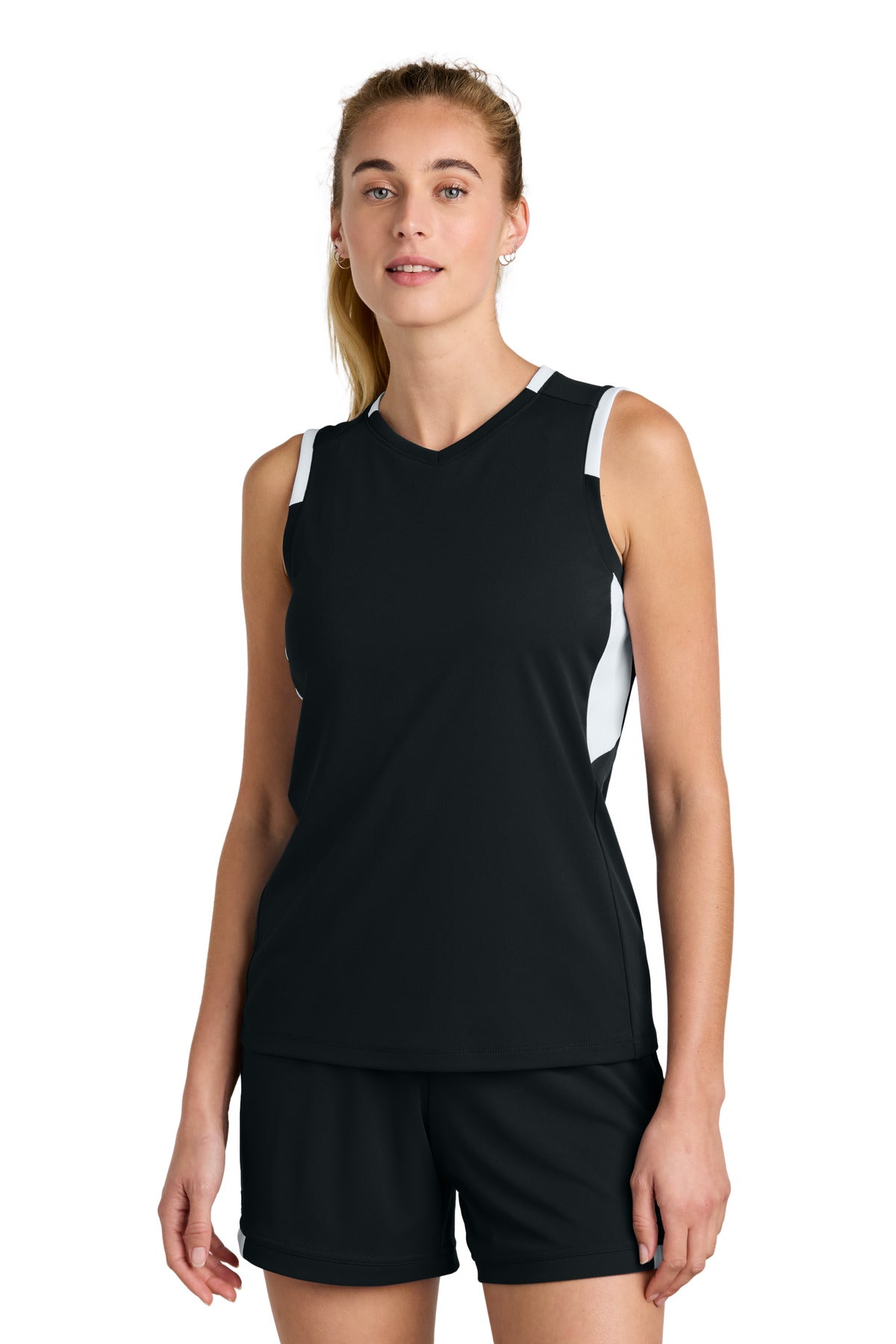 Sport-Tek® Women's Club Sleeveless V-Neck LST441 - Black/ White - 3XL