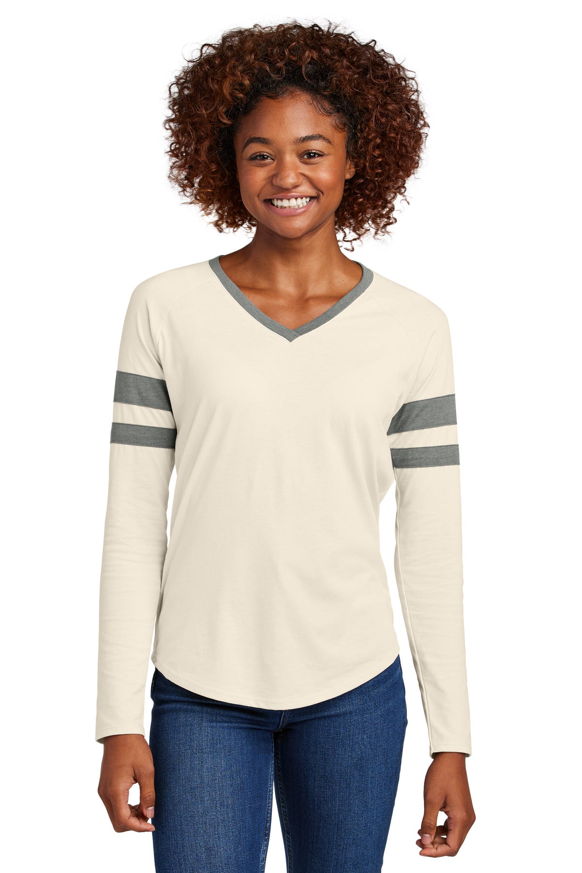 Sport-Tek® Women's Halftime Stripe Long Sleeve V-Neck Tee LST6043