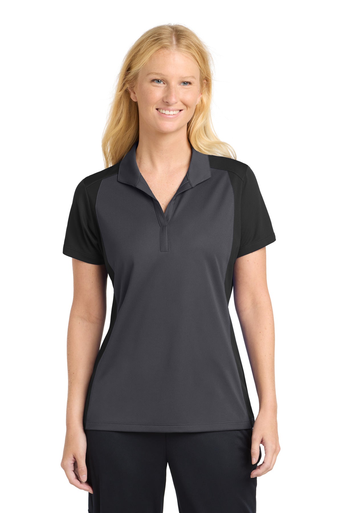 Sport-Tek® Women's Colorblock Micropique Sport-Wick® Polo. LST652 - Iron Grey/ Black - XS