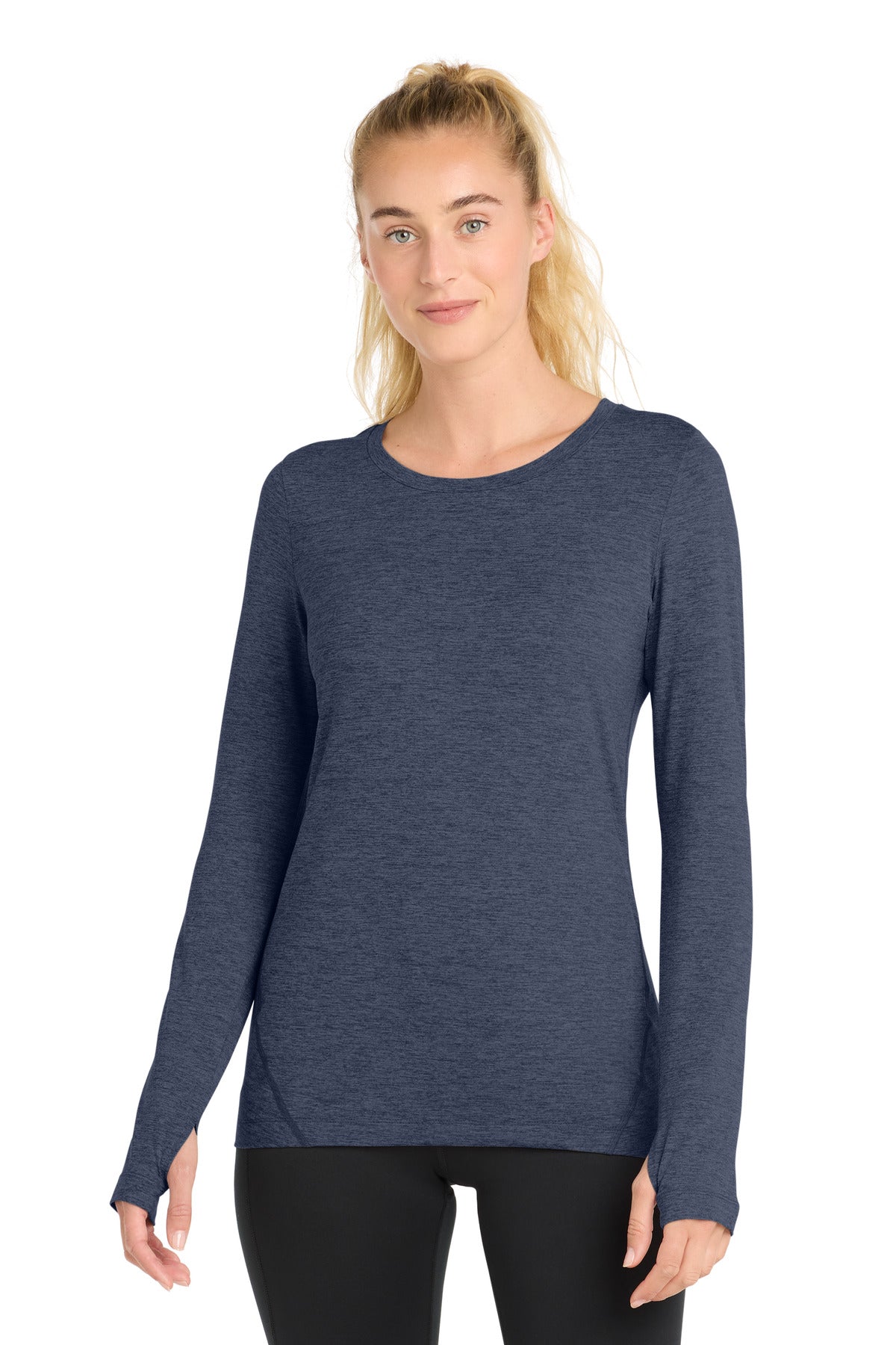 Sport-Tek ® Women's Exchange 1.5 Long Sleeve Crew. LST710 - Dark Denim Heather - XS