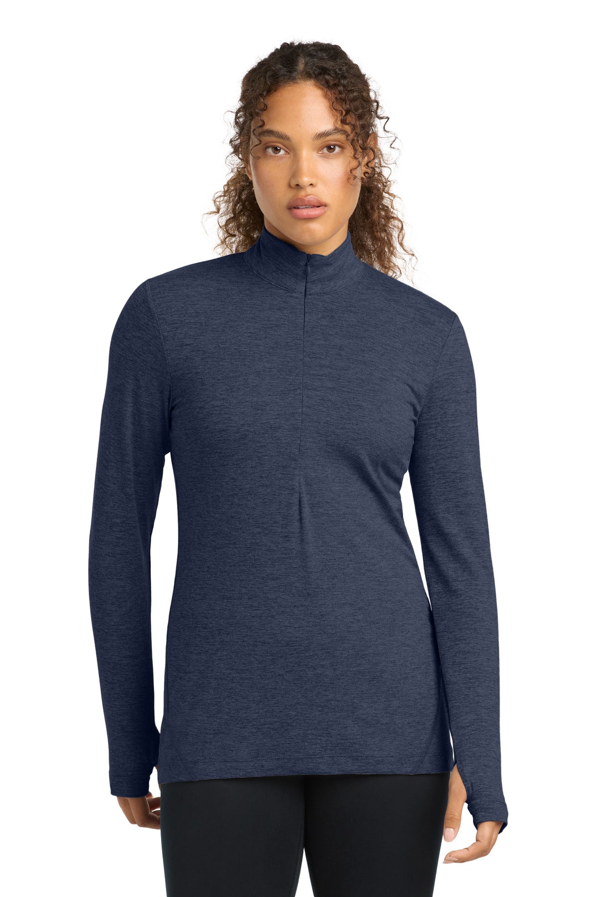 Sport-Tek® Women's Exchange 1.5 Long Sleeve 1/2-Zip LST711 - Dark Denim Heather - XS