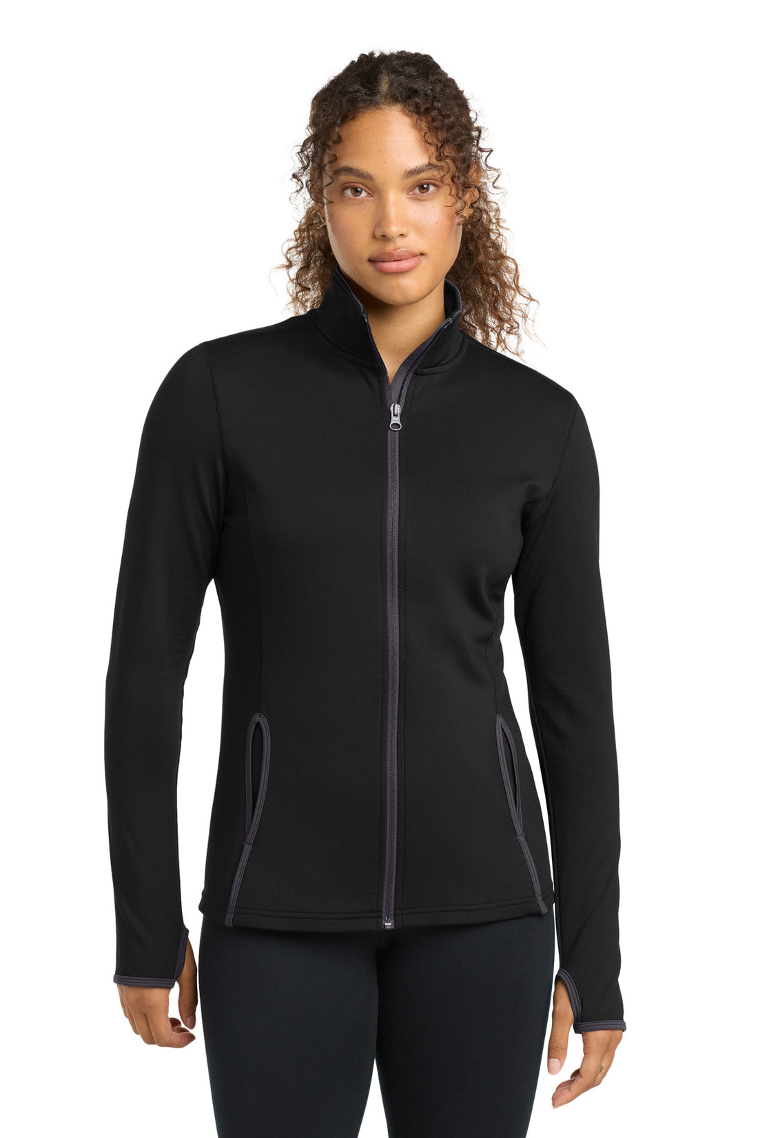 Sport-Tek® Women's Sport-Wick® Stretch Contrast Full-Zip Jacket.  LST853 - Black/ Charcoal Grey - XS