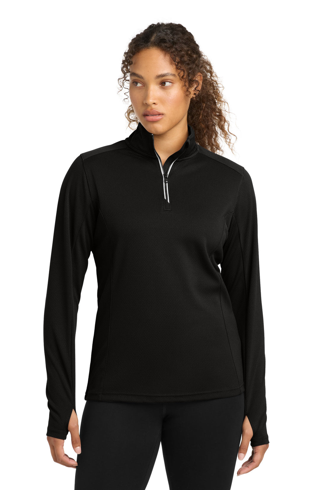 Sport-Tek® Women's Sport-Wick® Textured 1/4-Zip Pullover.  LST860 - Black - XS