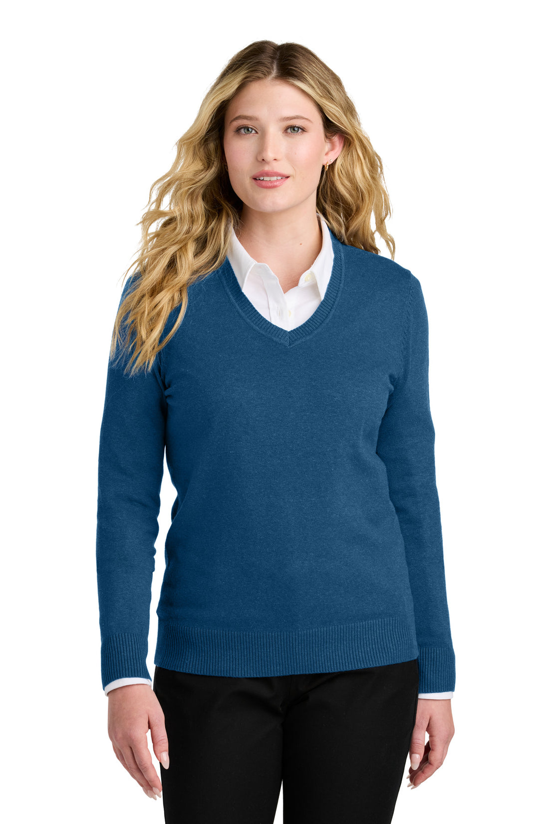 Port Authority® Women's Easy Care V-Neck Sweater LSW2850 - Aegean Blue Heather - 3XL
