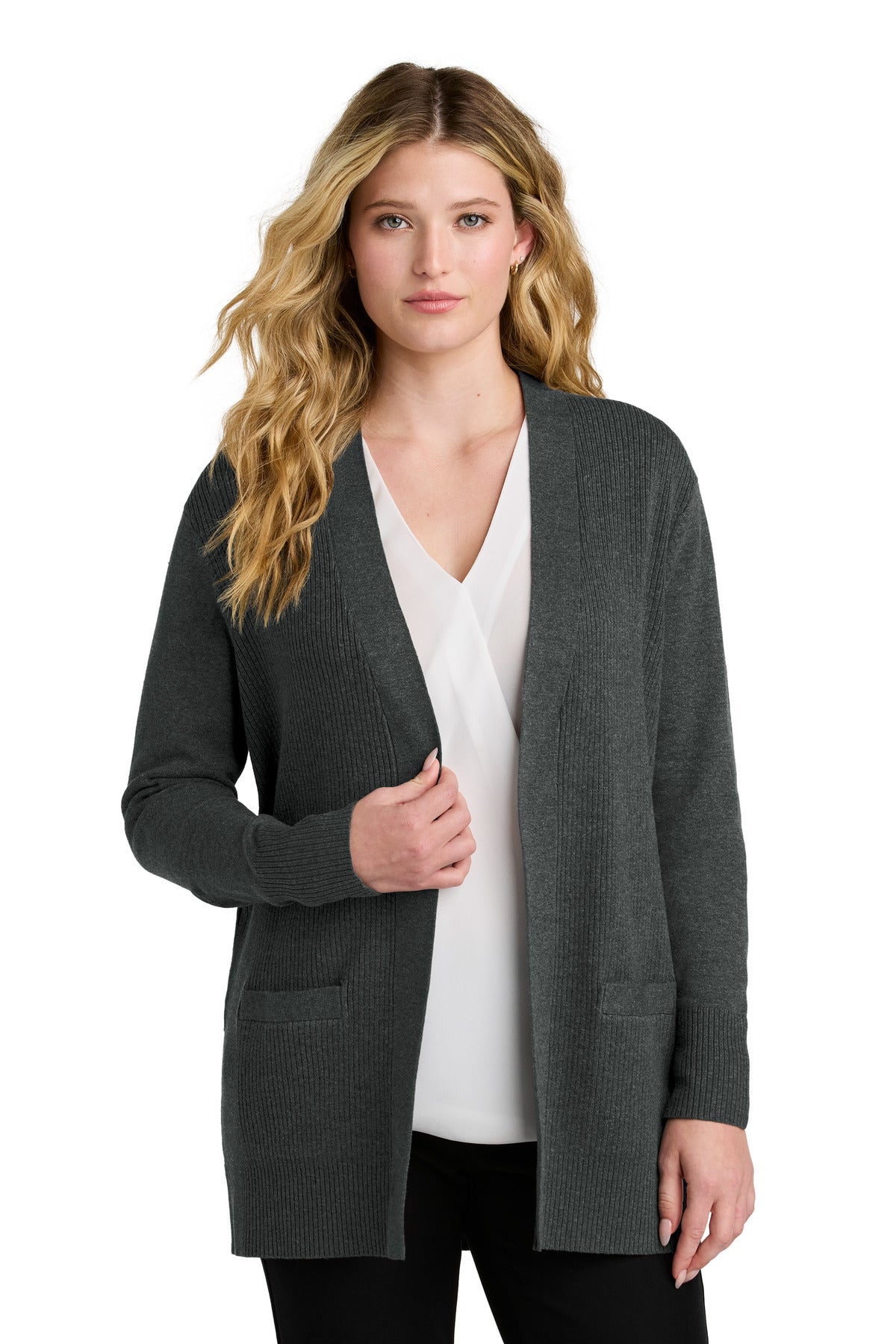 Port Authority® Women's Easy Care Open-Front Cardigan Sweater LSW2890 - Charcoal Heather - 3XL