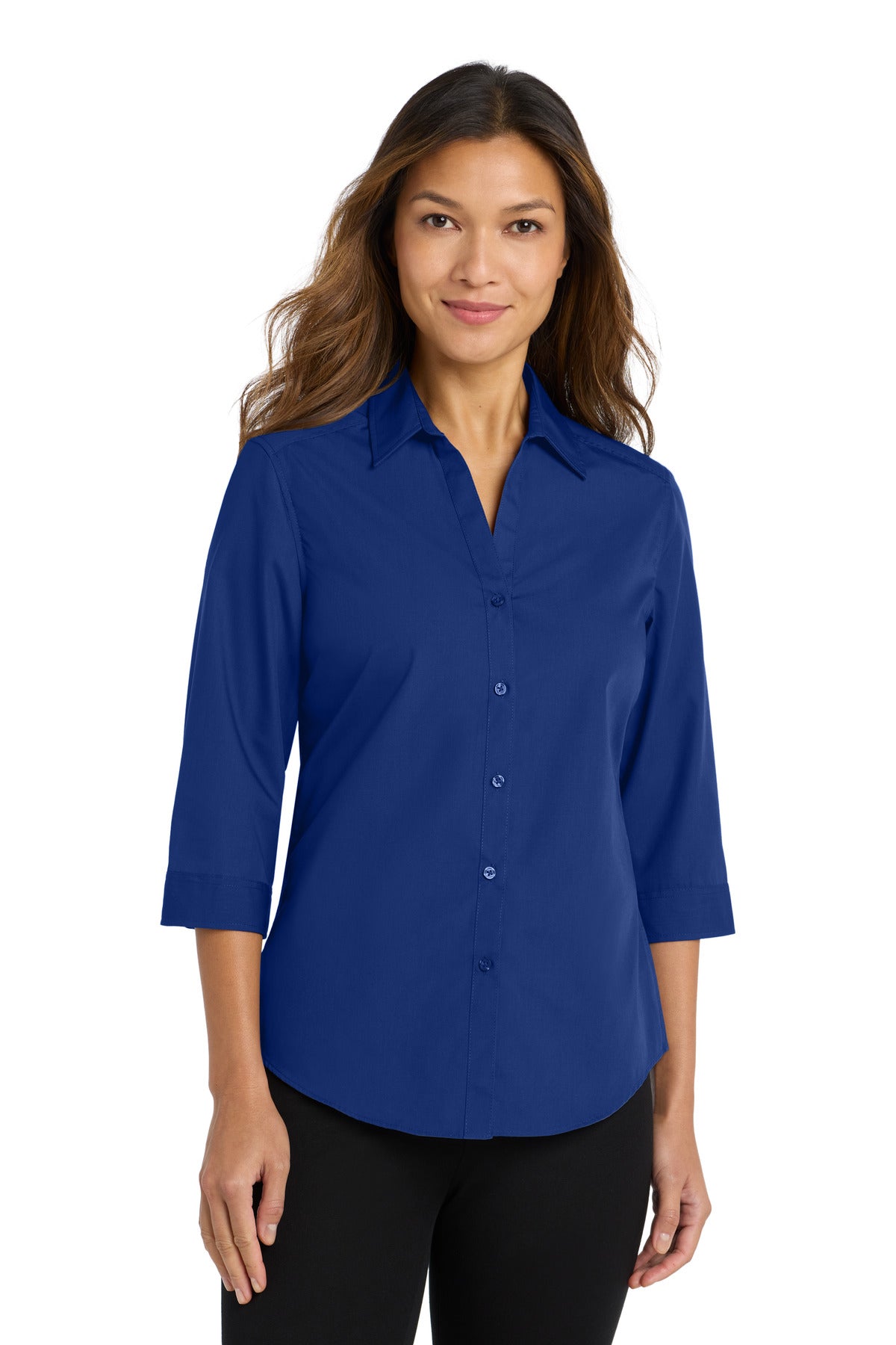 Port Authority® Women's 3/4-Sleeve Carefree Poplin Shirt. LW102