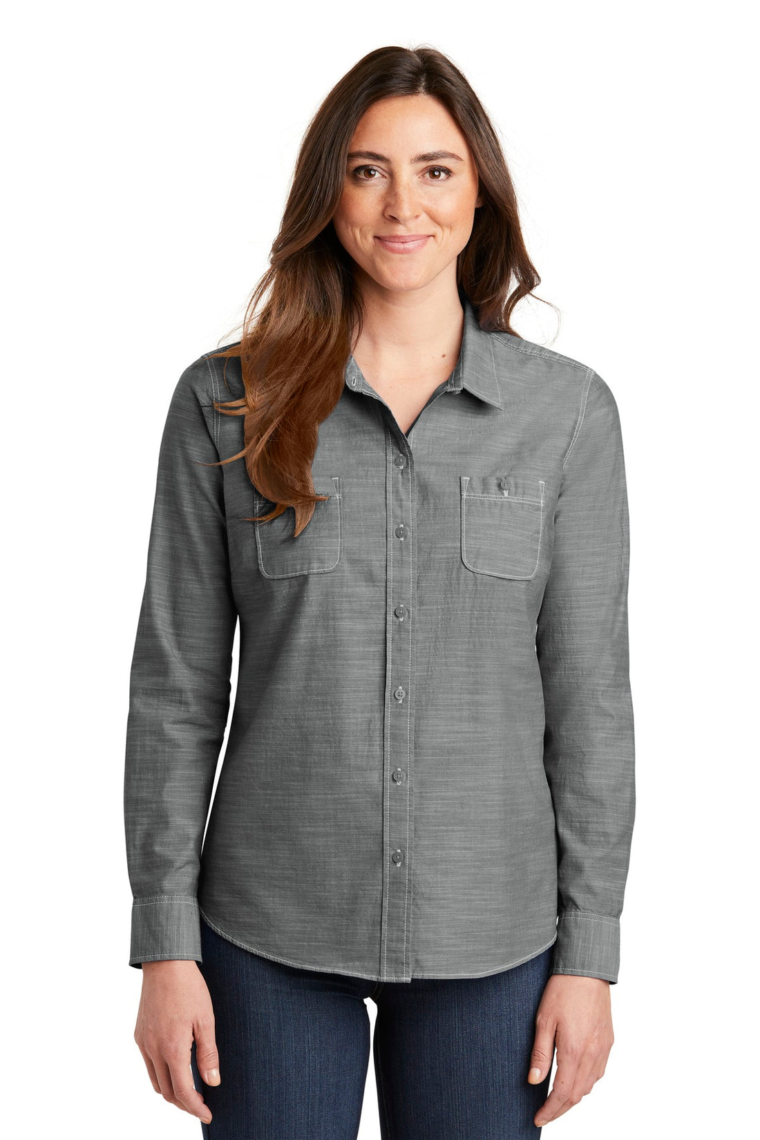 Port Authority® Women's Slub Chambray Shirt. LW380 - Grey - XS