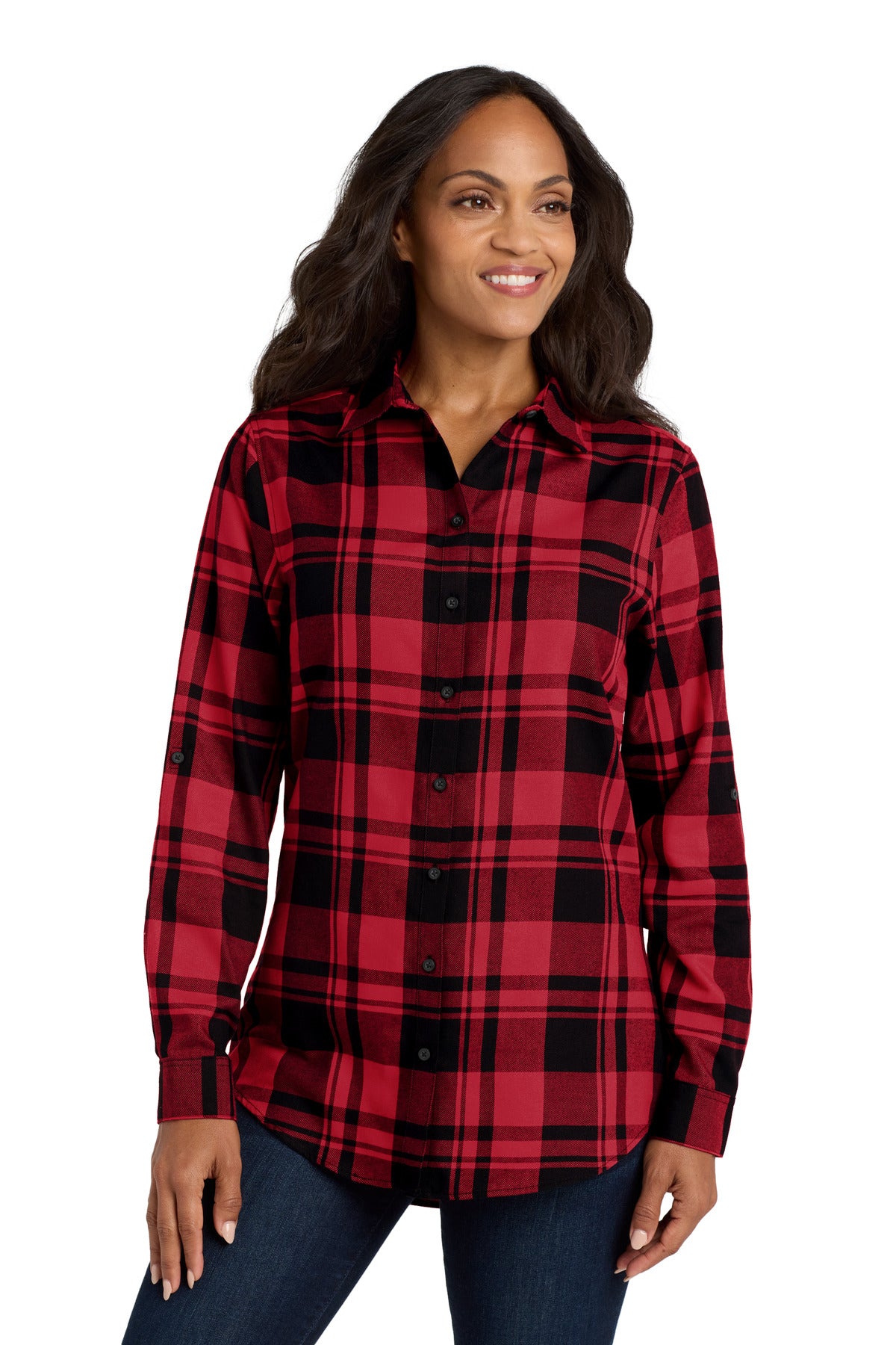 Port Authority® Women's Plaid Flannel Tunic . LW668 - Engine Red/ Black - XS