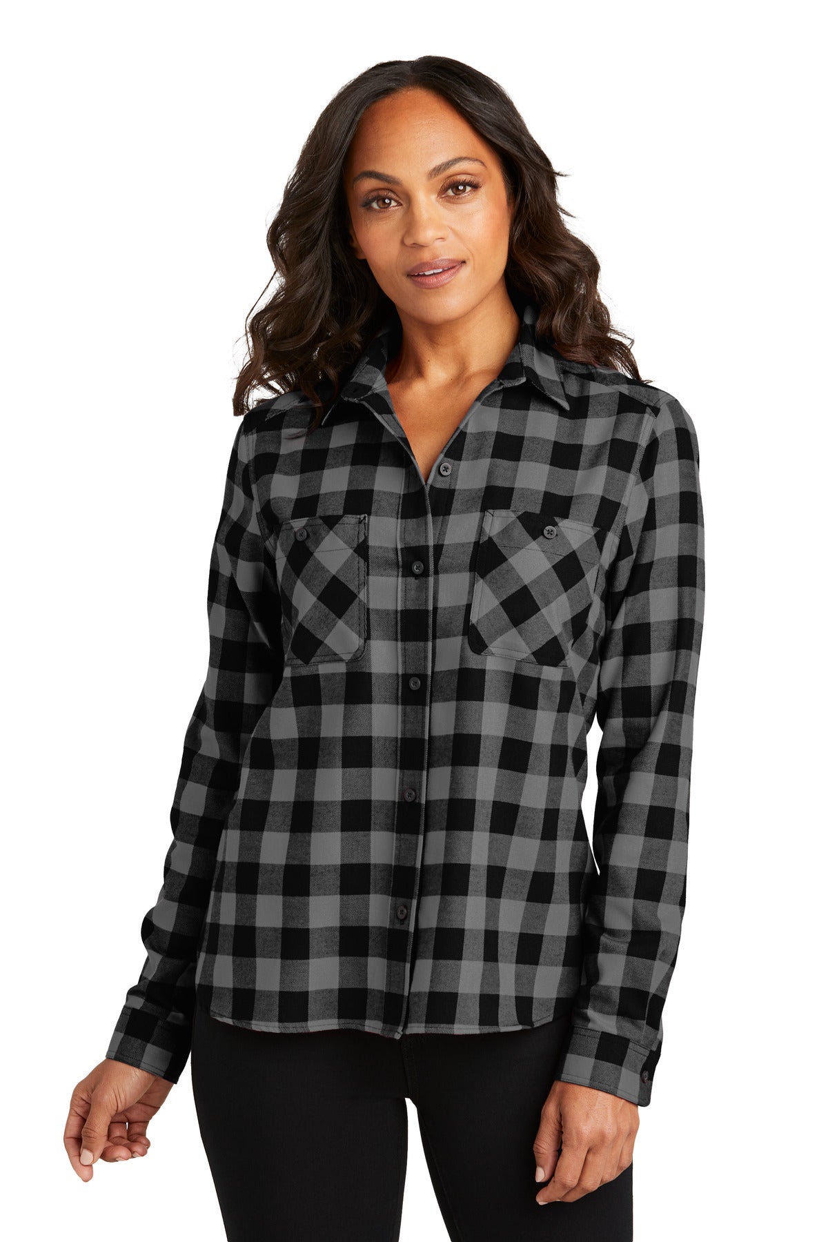Port Authority® Women's Plaid Flannel Shirt LW669 - Grey/ Black Buffalo Check - 3XL