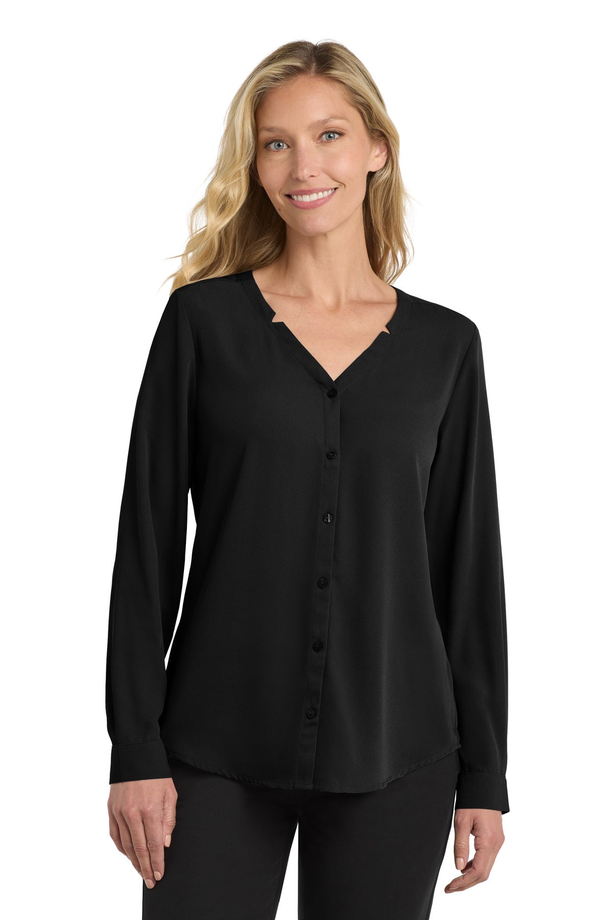 Port Authority® Women's Long Sleeve Button-Front Blouse. LW700 - Black - XS