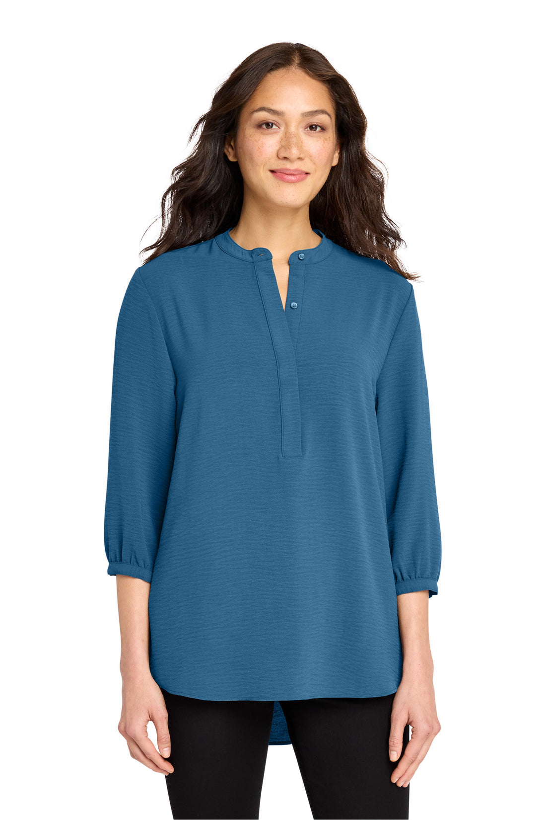Port Authority® Women's 3/4-Sleeve Textured Crepe Tunic LW713 - Aegean Blue - 3XL