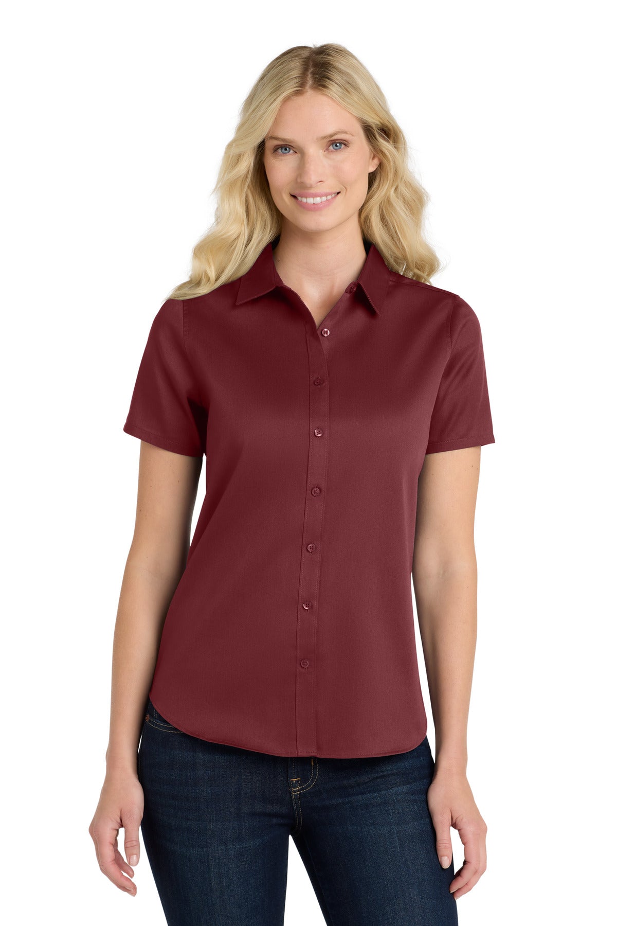 Port Authority® Women's Short Sleeve SuperPro ReactTwill Shirt. LW809 - Burgundy - 3XL