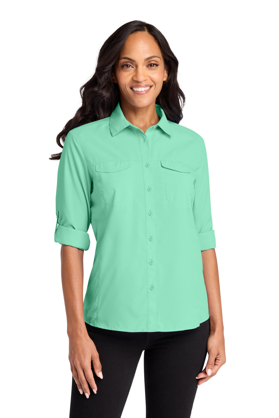 Port Authority® Women's Long Sleeve UV Daybreak Shirt LW960 - Bright Seafoam - 3XL