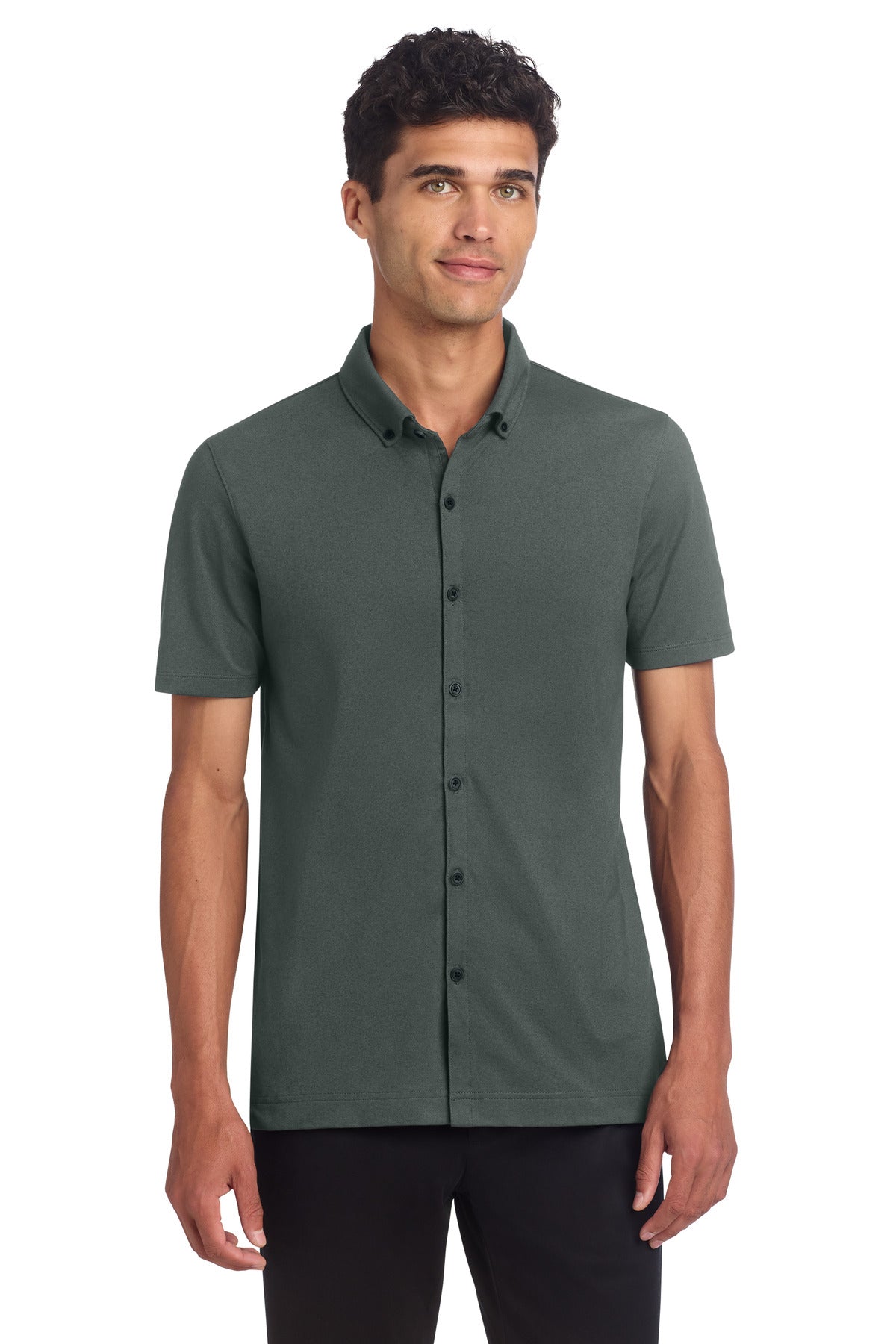 Mercer+Mettle® Stretch Pique Full-Button Polo MM1006 - Anchor Grey - 2XL