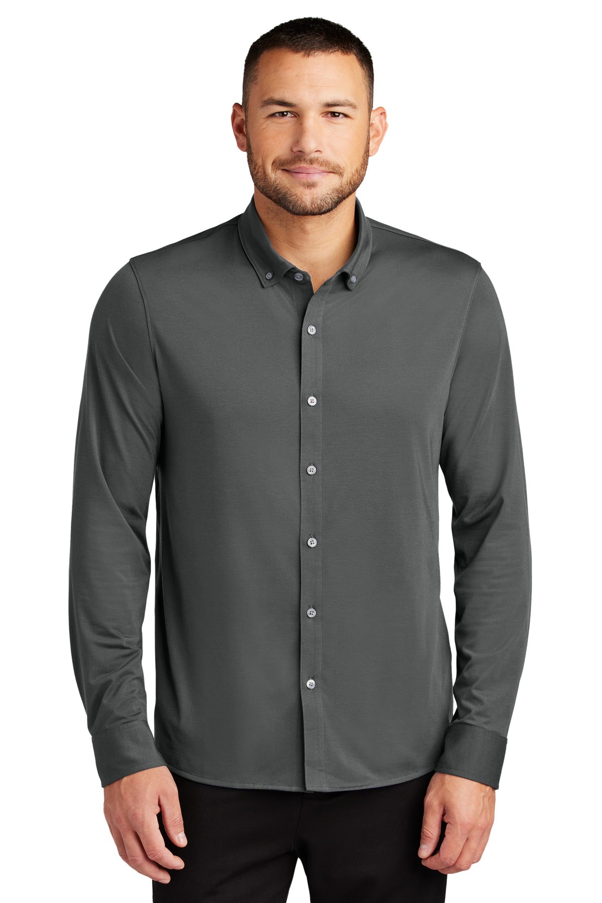 Mercer+Mettle® Stretch Jersey Long Sleeve Shirt MM1018 - Anchor Grey - 2XL