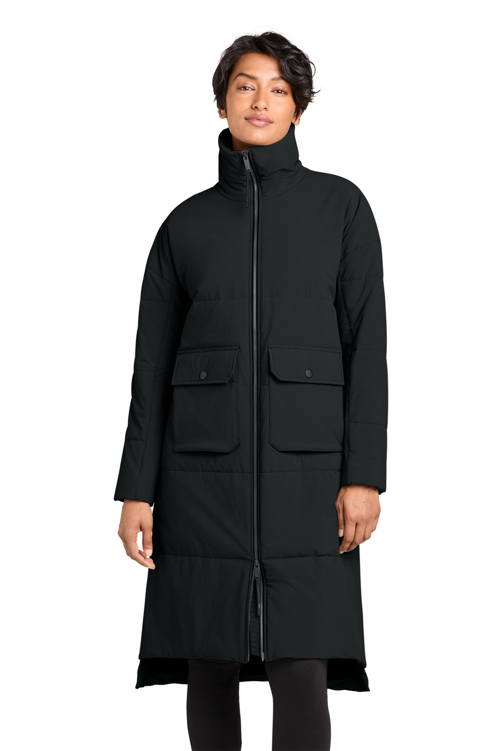 MiiR® Women's Sashiko Stretch Puffy Long Jacket MRAW445 - Pitch Black - 2XL