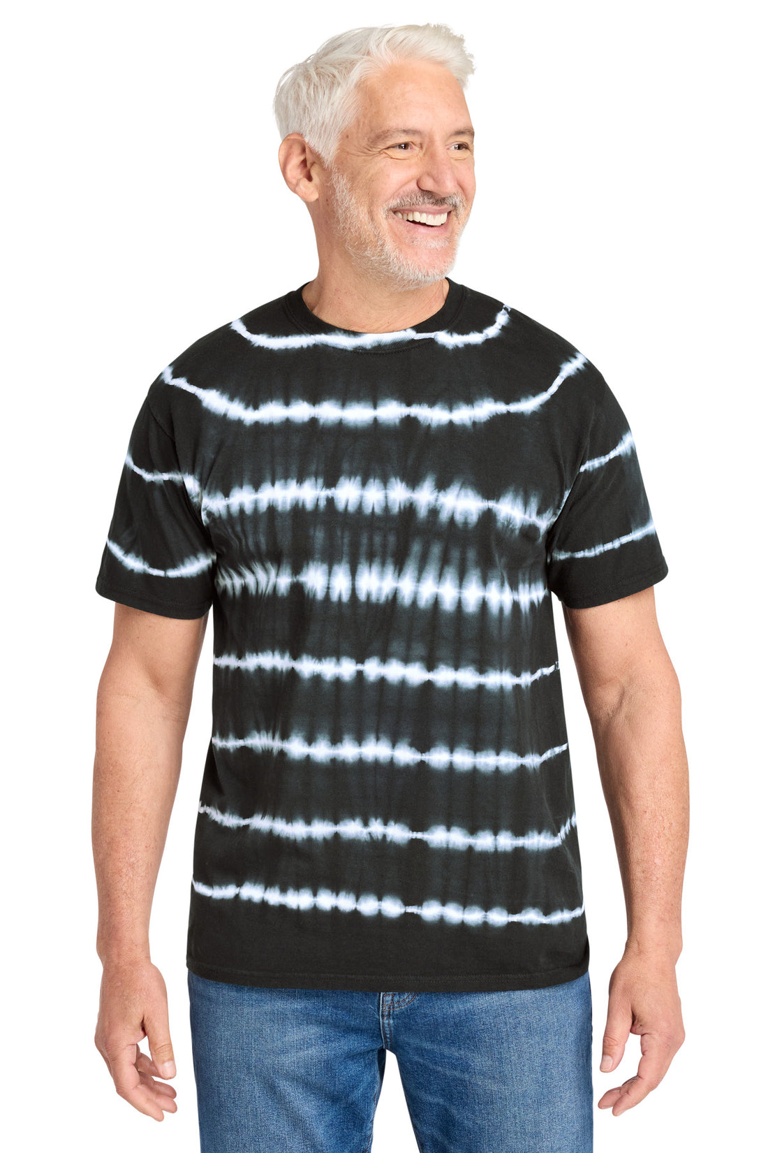 Port & Co® Allover Stripe Tie-Dye Tee PC142 - Black/ White - 2XL