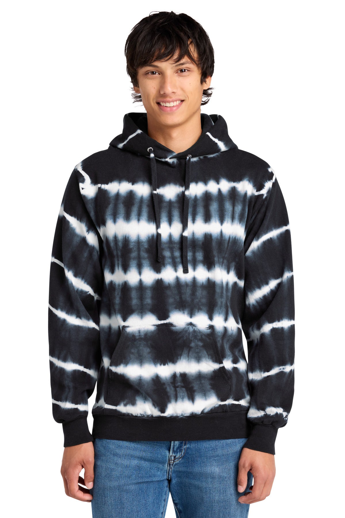 Port & Co® Allover Stripe Tie-Dye Fleece PC143 - Black/ White - 2XL