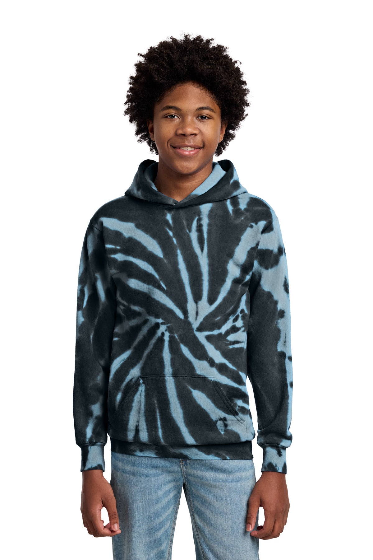 Port & Co® Youth Tie-Dye Pullover Hooded Sweatshirt. PC146Y - Black - XS