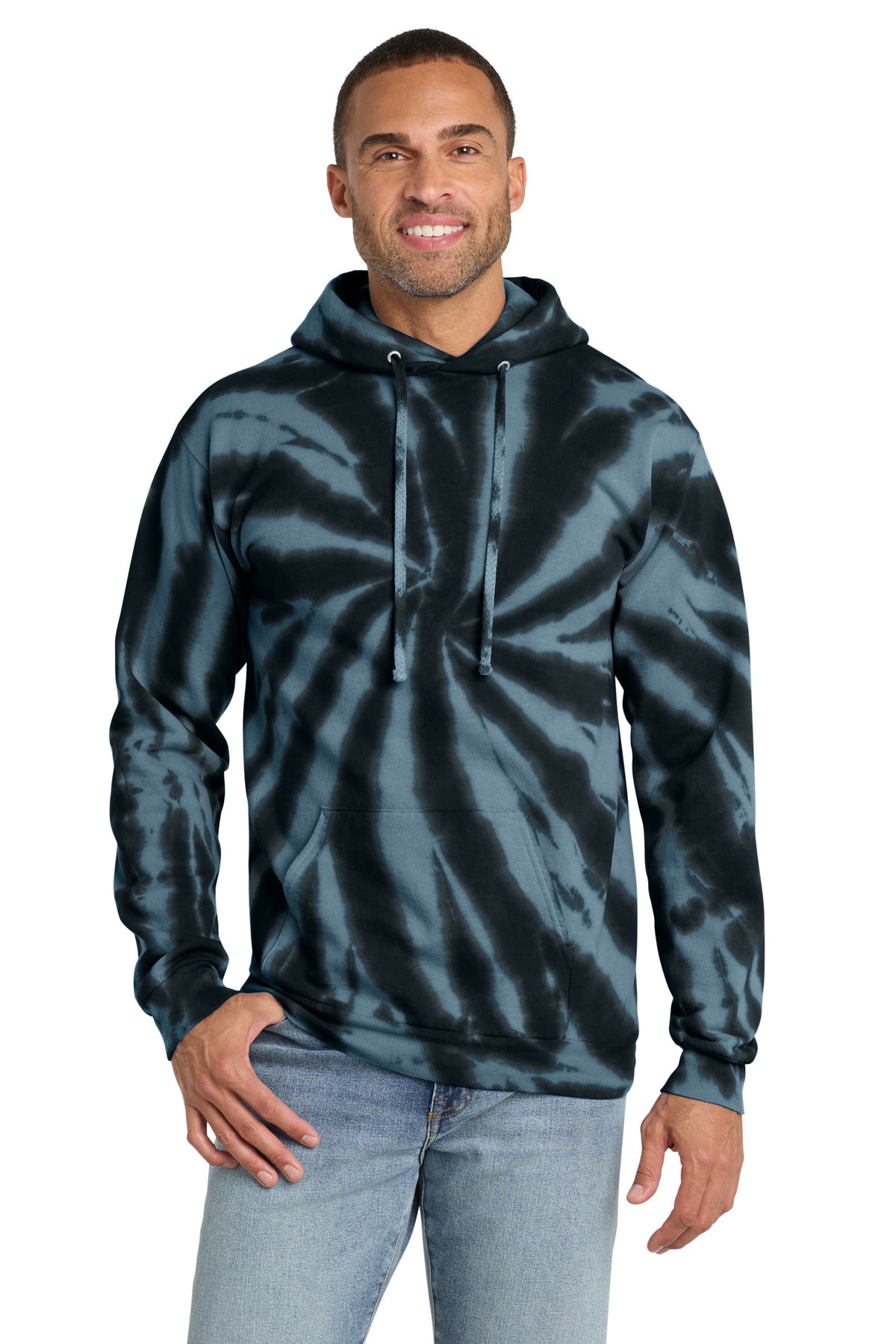 Port & Co® Tie-Dye Pullover Hooded Sweatshirt. PC146 - Black - 2XL