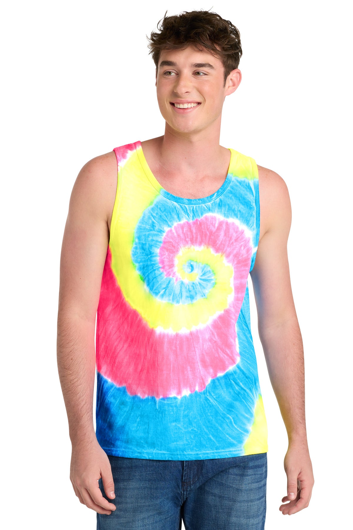 Port & Co® Tie-Dye Tank Top.  PC147TT - Neon Rainbow - 2XL