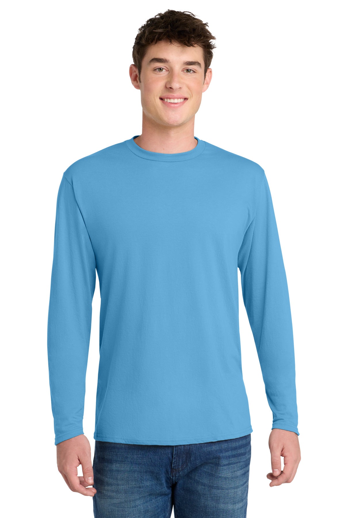Port & Co® Long Sleeve Performance Blend Tee. PC381LS - Aquatic Blue - 2XL