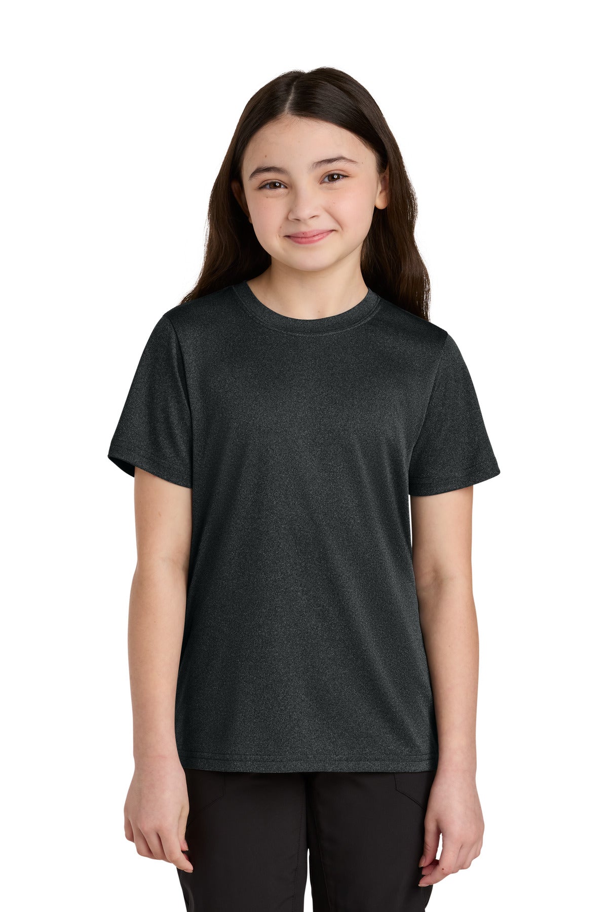 Port & Co® Youth Heather Performance Tee PC390Y - Black Heather - L