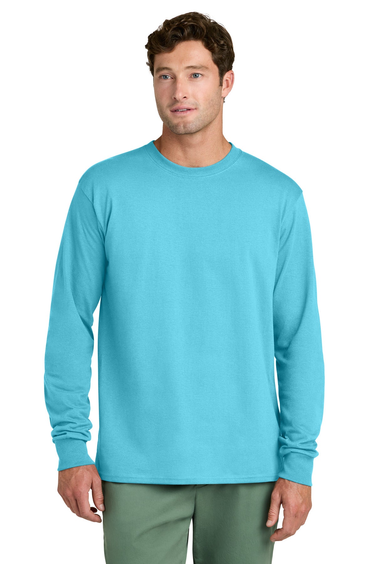 Port & Co® Long Sleeve Core Cotton Tee. PC54LS - Aquatic Blue - 2XL