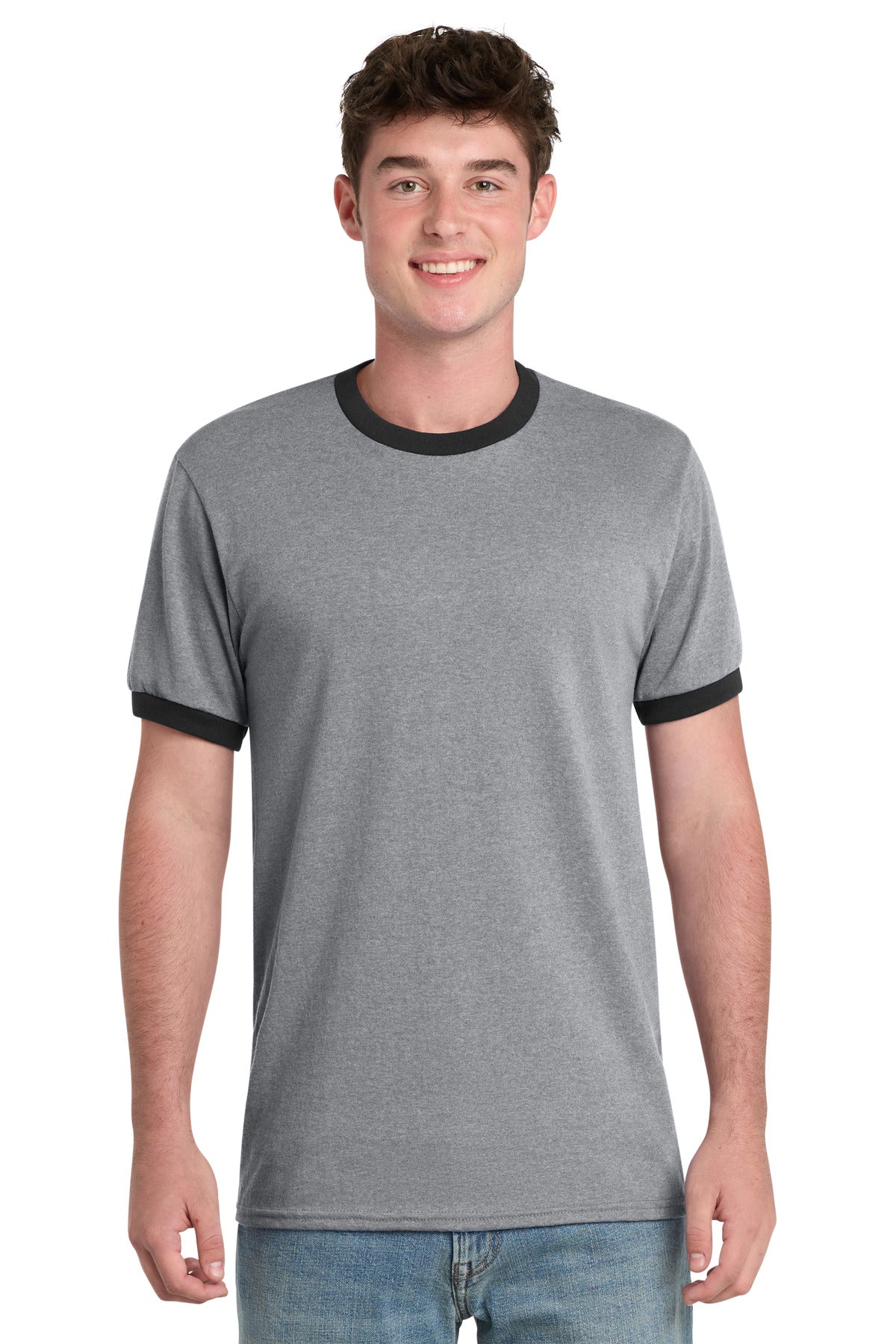 Port & Co® Core Cotton Ringer Tee.  PC54R - Athletic Heather/ Jet Black - 2XL