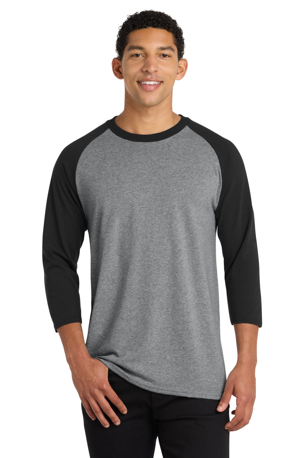 Port & Co® Core Blend 3/4-Sleeve Raglan Tee. PC55RS - Athletic Heather/ Jet Black - 2XL