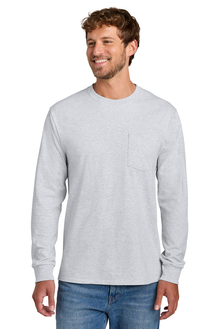 Port & Co® Long Sleeve Essential Pocket Tee.  PC61LSP - Ash - 2XL