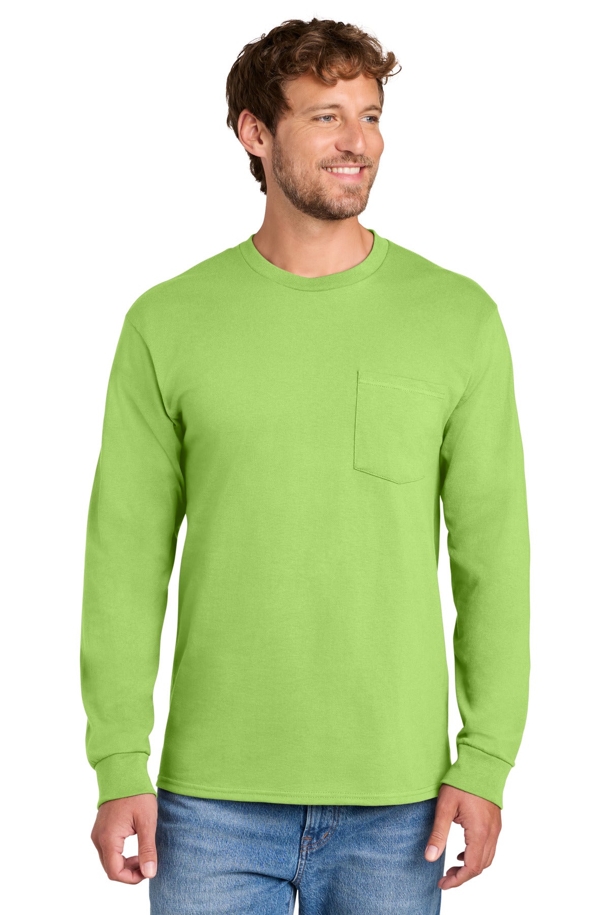 Port & Co® Long Sleeve Essential Pocket Tee.  PC61LSP