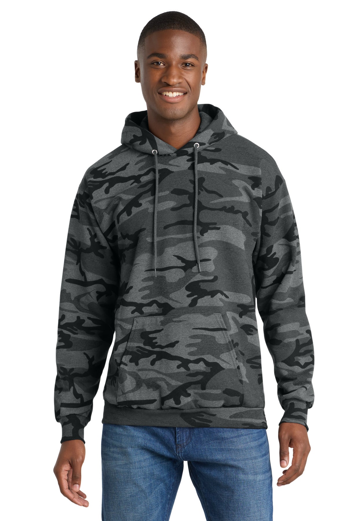 Port & Co® Core Fleece Camo Pullover Hooded Sweatshirt. PC78HC - Black Heather Camo - 2XL