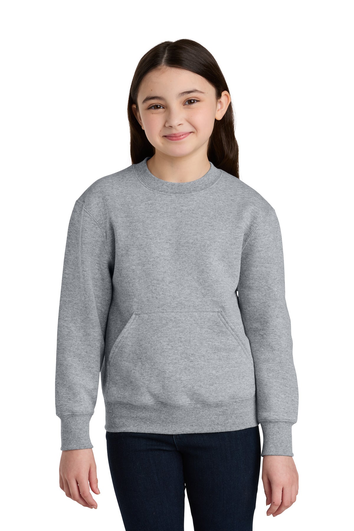 Port & Co® Youth Core Fleece Crewneck Pocket Sweatshirt PC78YPKT - Athletic Heather - L