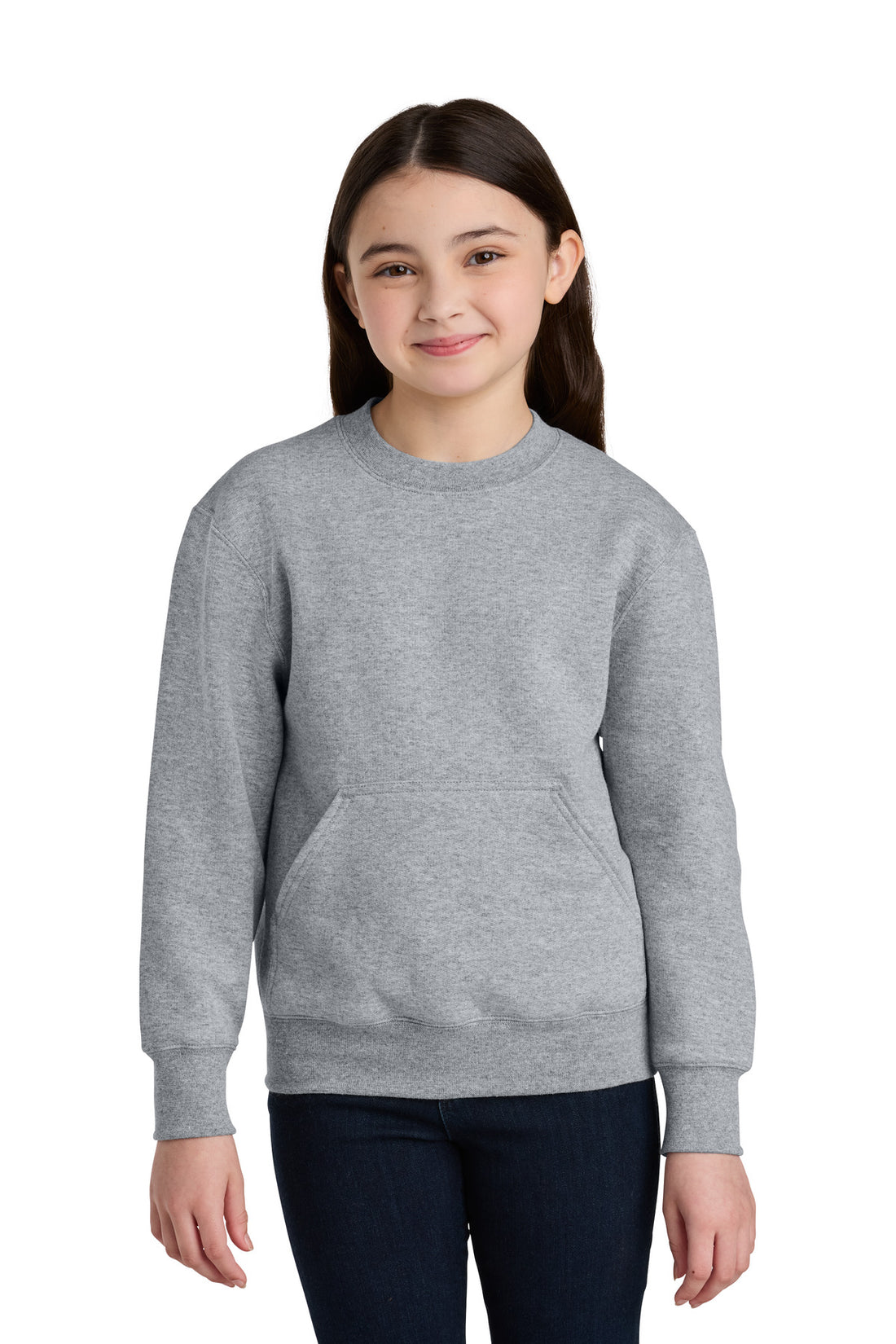 Port & Co® Youth Core Fleece Crewneck Pocket Sweatshirt PC78YPKT - Athletic Heather - L