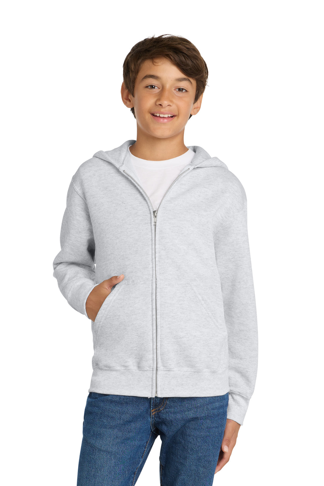 Port & Co® Youth Core Fleece Full-Zip Hooded Sweatshirt PC78YZH - Ash - L