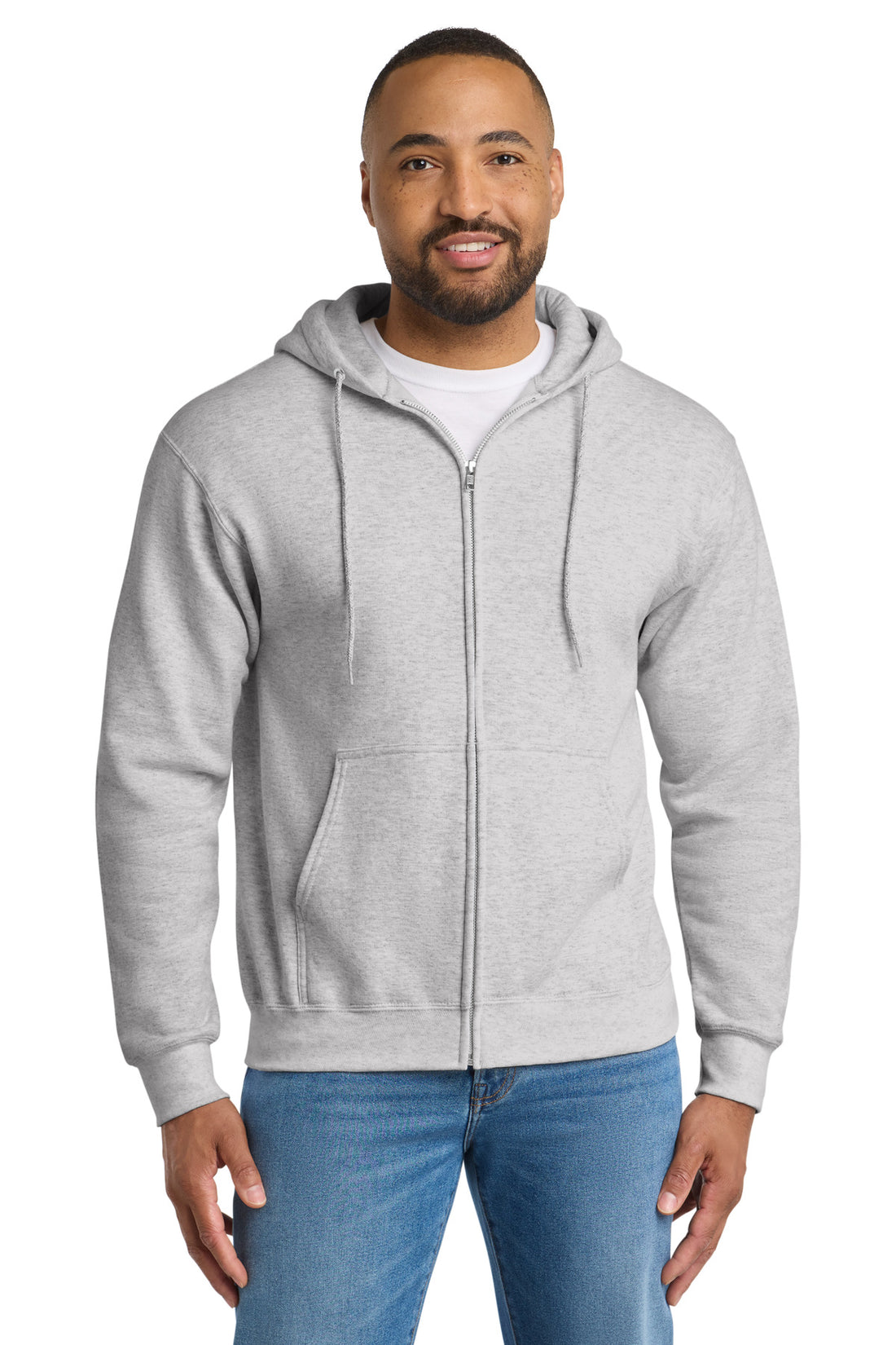 Port & Co® Tall Essential Fleece Full-Zip Hooded Sweatshirt. PC90ZHT - Ash - 2XLT