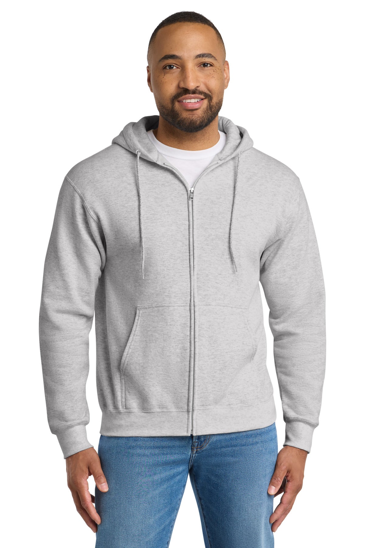 Port & Co® Essential Fleece Full-Zip Hooded Sweatshirt.  PC90ZH - Ash - 2XL